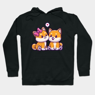 Cute Couple Shiba Inu Dog Sitting Cartoon Hoodie